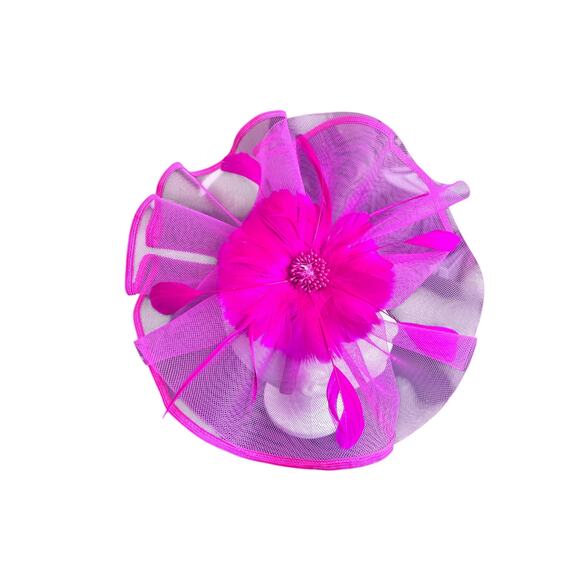 FASINATOR WOMENS HEADBAND MESH RIBBON BEADS FEATHERS HOT PINK PARTY HAT - Picture 5 of 9